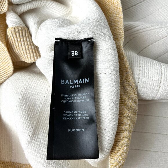 Authentic Balmain Off White Gold Ribbed Knit Cropped Cardigan Mini Skirt Set 38 - Picture 8 of 10